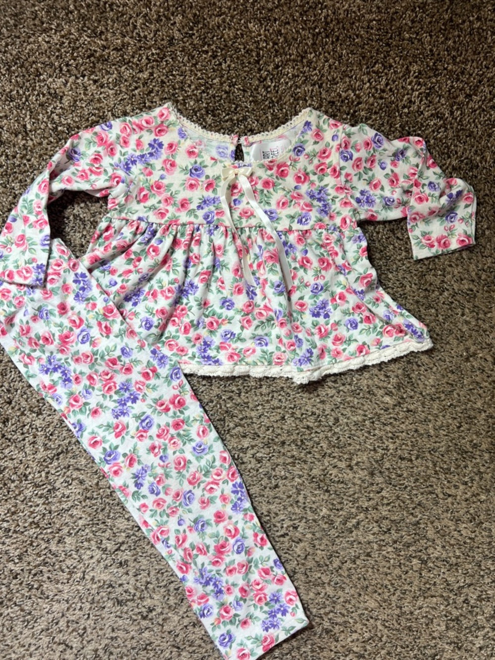Vintage 90s Floral Long Sleeve Kids Matching Set - Pink & Purple 2T 3T